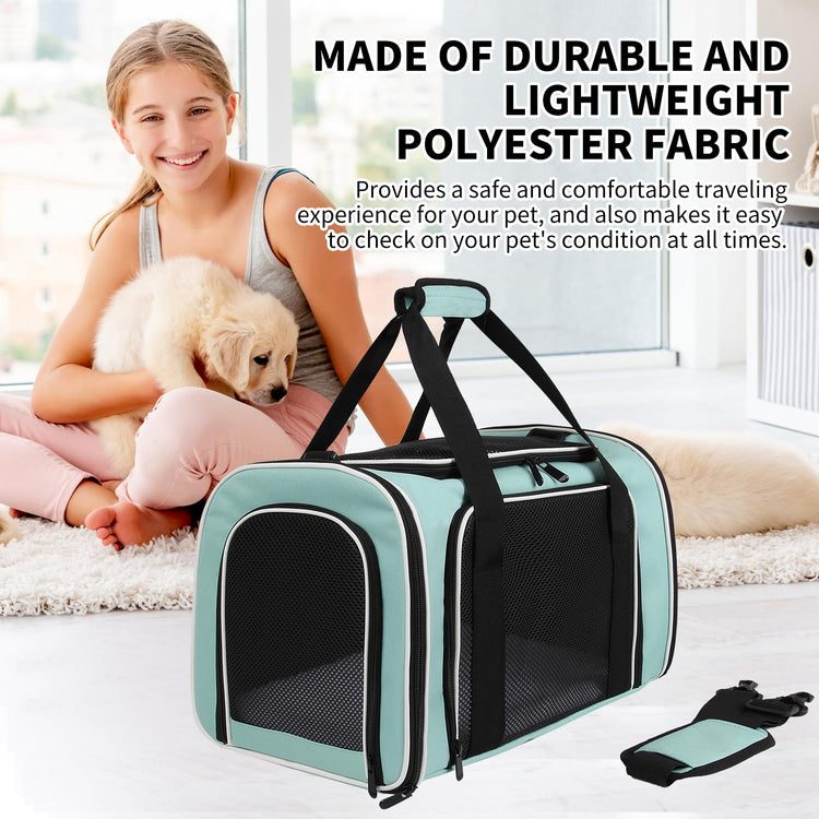 Cat Dog Carriers Soft-Sided, Pet Travel Carrier for Small Cats Dogs Under to15lbs, Soft-Solid Collapsible Carrier,(Medium,Green)