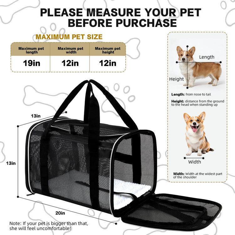 Cat Carrier Dog Carrier Pet Carriers Soft-Sided Cats Bag Animal Carriers Puppy Carrying Bag TSA Airline Approved Small Dog Carrier Soft Sided, Collapsible Travel Carriers for Big Cats(Up to 16lbs),