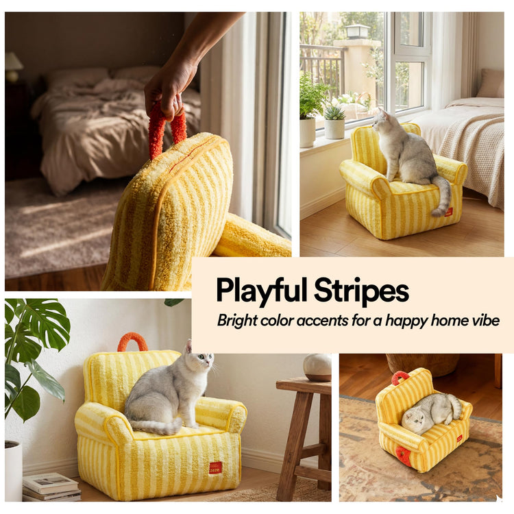 ZEZE Furniture-Style Sofa Pet Bed, Washable Plush Couch Bed with Bolstered Sides & Non-Slip Bottom for Dogs & Cats, Cozy Indoor Bed (Yellow, Small)