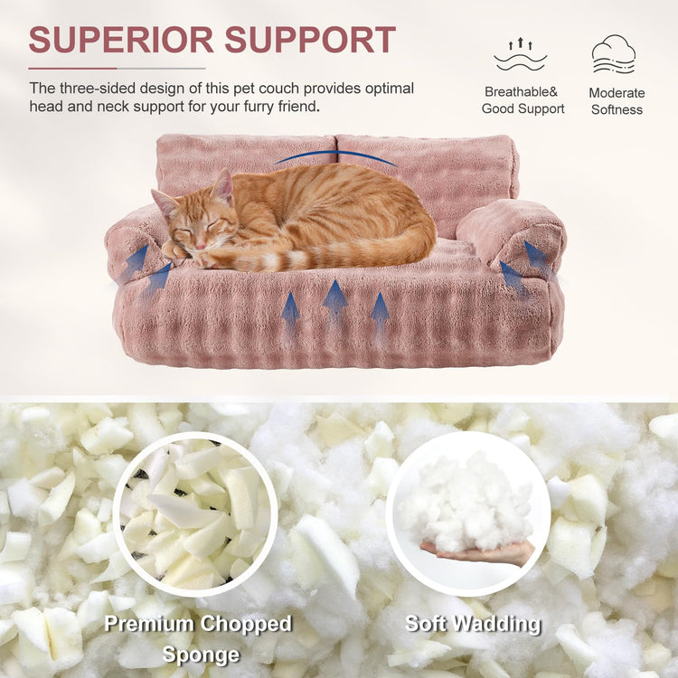 Cat Couch Bed, Cute Soft Pet Sofa for Indoor Cats Kittens Puppies with Removable Washable Cover, 26"x15", Dusty Purple