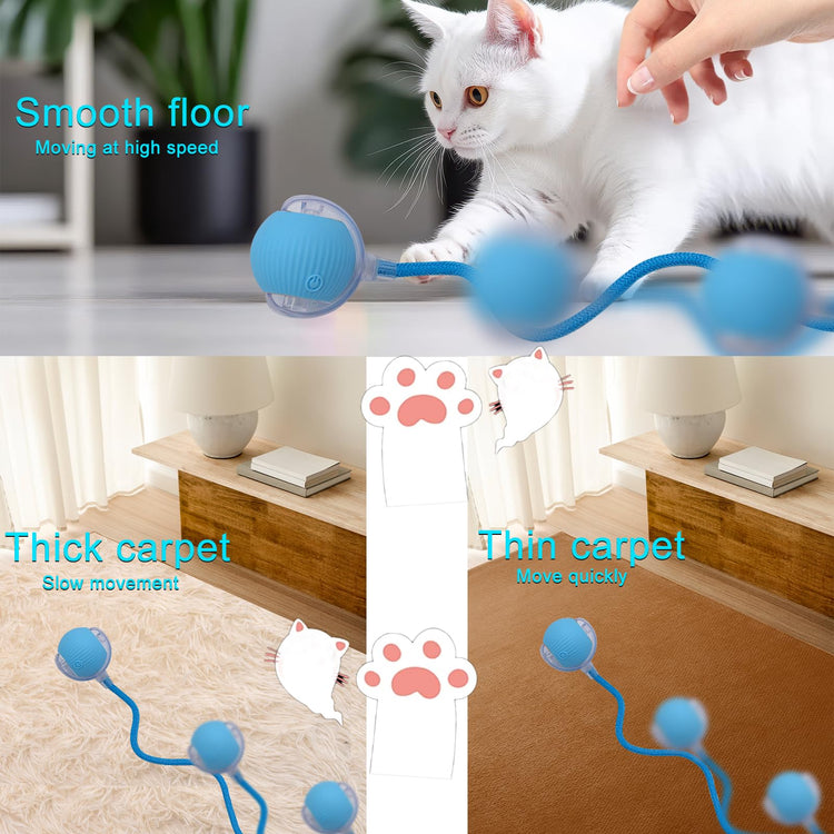Interactive Cat Dog Toy Ball: Indoor Small Automatic Moving Smart Rolling Fun Pet Game with Led Light and String Tail for Motion Activated, Cute Kitten Puppy Present, Exercise Wheel Supplies (Yellow)