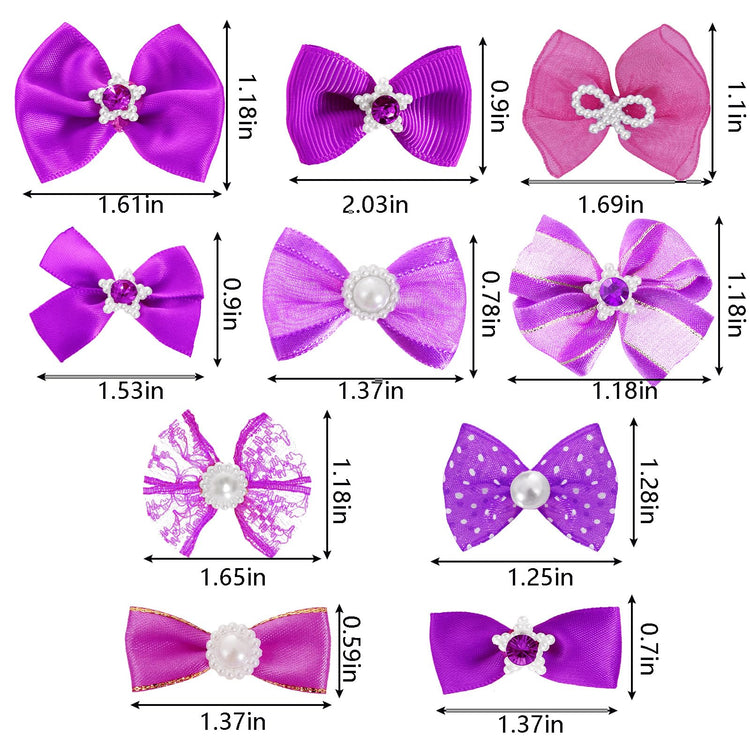 20 PCS Cute Dog Hair Bows with Rubber Bands Elastic Handmade Mix Style Lace Rhinestone Pearls for Furry Puppy Cat Pet Girl, Pink
