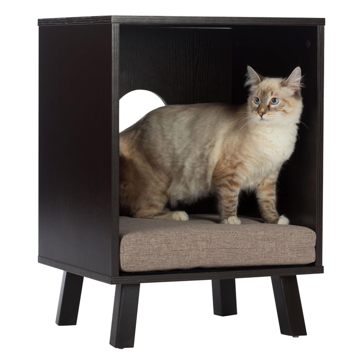 Paws & Purrs Cat Sofa Bed with Storage Drawer, Espresso Finish, 31.5″ x 15.75″ x 19.25″ | 3″ Foam Cushion with Washable Cover | Fits Dogs and Pets up to 50 lb