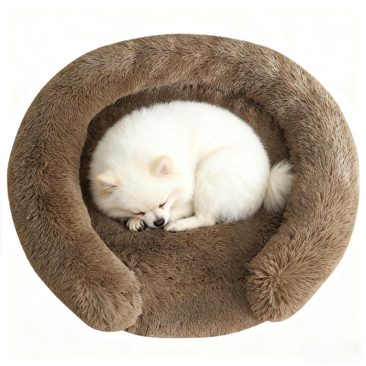 Orthopedic Dog Bed with Egg-Crate Base, Calming Dog & Cat Beds Long Plush with Raised Edges, Spine Friendly Pet Sleeping Mat for Small Medium Dogs, Machine Washable (Oval, Beige 26"x20")