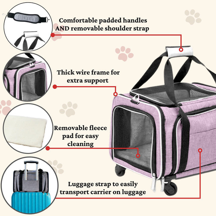 RUFF LIFE 101 Airline Approved Expandable Premium Pet Carrier on Wheels- Two Sided Rolling Carrier- Designed for Dogs & Cats- Extra Spacious Soft Lined Carrier! (Black) (RL-PET-CARRIER-WHEELS)