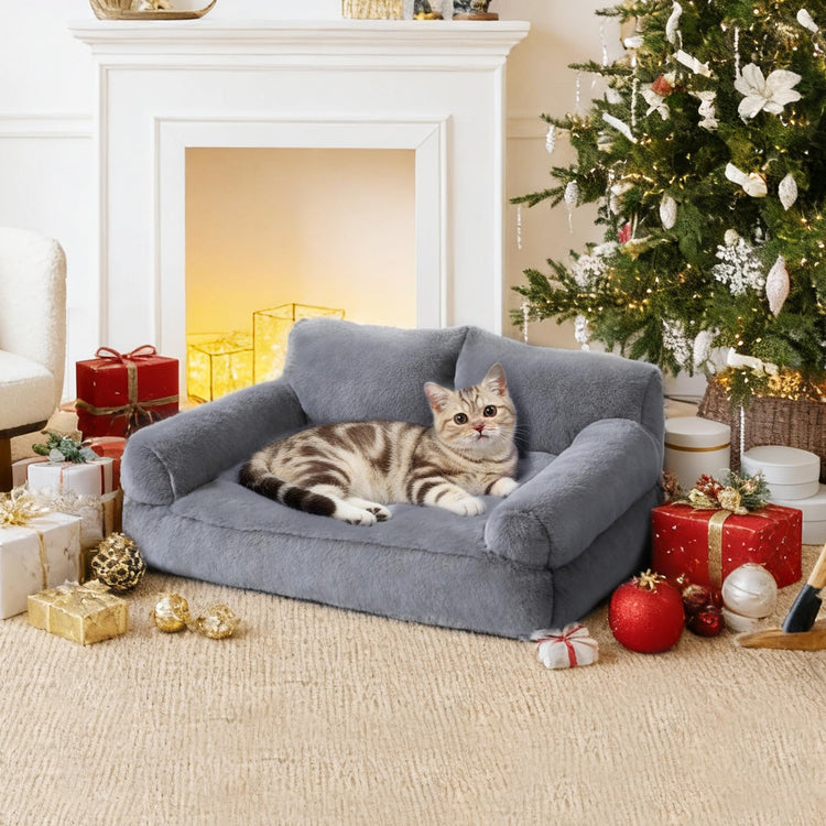 Large Cat Beds for Indoor Cats, Dog Couch Bed, Cute Cat Couch Sofas for Less 20lbs Kitten Puppy, Small Dog Sofas & Chairs with Removable Washable Cover, Soft Warm Pet Furniture, Cream
