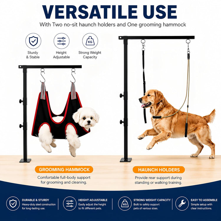 Dog Grooming Arm with Clamp, Adjustable Height 26"-40", Pet Grooming Table Arm with Hammock and No-Sit Holder, Dog Grooming Supplies for Small Medium Dogs, Grooming Restraint for Home or Salon