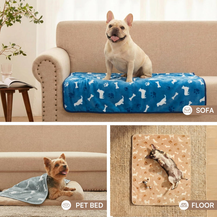 Luciphia 1 Pack 3 Blankets Super Soft Fluffy Premium Fleece Pet Blanket Flannel Throw for Dog Puppy Cat Paw Brown/Pink/White Small(23x16 inch)