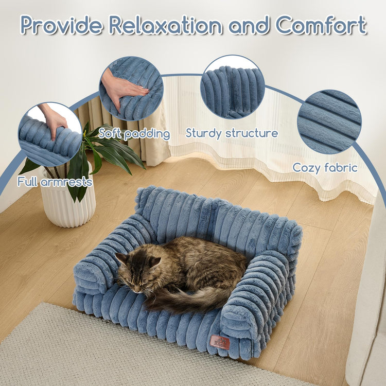 Hollypet Fluffy Dog Cat Bed Pet Couch Beds Plush Soft Warming Machine Washable Puppy Bed with Non-Slip Bottom for Cats and Small Medium Dogs up to 25 lbs, Gray, 24" L x 18" W x 10" Th