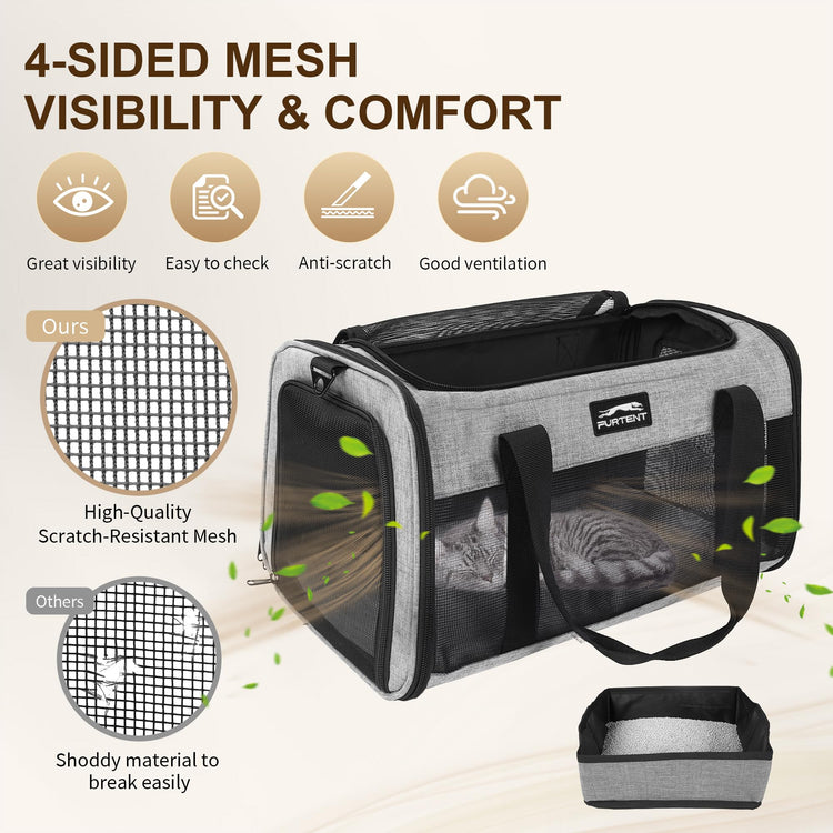 Pet Carrier Airline Approved, Soft Sided Cat Carrier for Small Pets up to 13 lbs, TSA Approved Dog Travel Bag with Foldable Bowl, Portable Soft Sided Pet Carrier for Kittens and Puppies