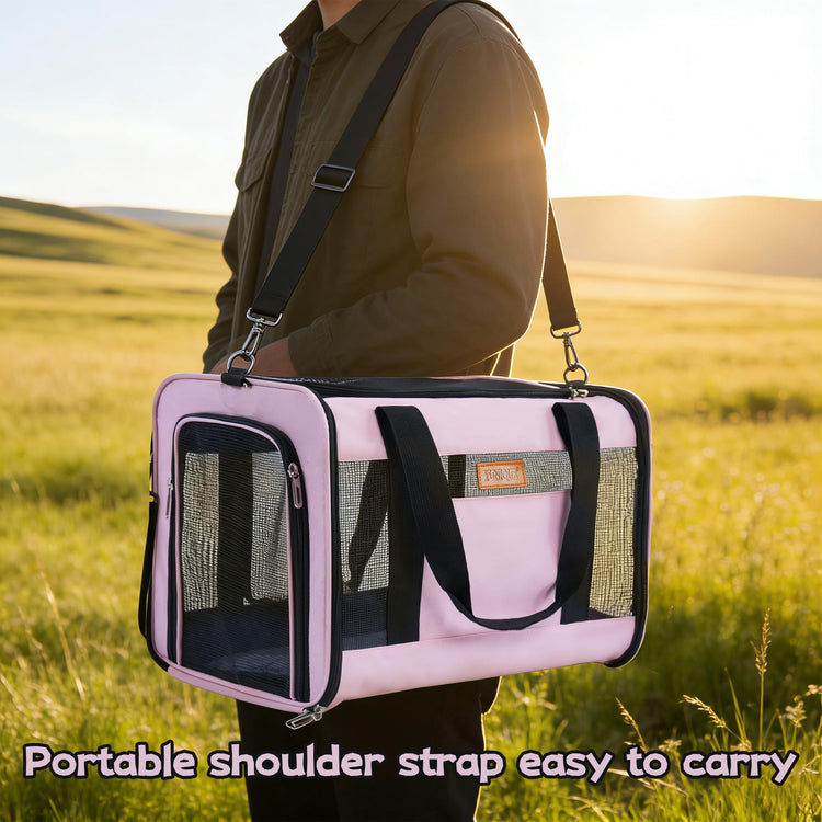 YUNIQUE Soft-Sided Cat & Dog Carrier for Pets Up to 15 Lbs, Airline Approved Collapsible Travel Puppy Carrier with Lightweight Fabric Design (Grey)
