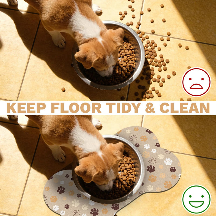 Pet Dog Cat Food Mat, Absorbent Bone Shaped Dog Bowl Mats for Food and Water, Non Slip Cute Dogs Cat Placemats Feeding Mat with Rubber for Floors Indoor Puppy Pet Accessories Supplies 12"x20" Khaki