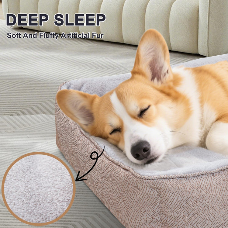 JOYELF Rectangle Dog Bed Calming Cat Bed Sofa, Cute Fluffy Pet Couch Bed for Medium Dogs and Cats - Medium(Upgraded Version)