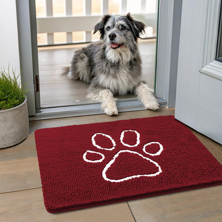 Smiry Dog Door Mat for Muddy Paws, Absorbent Dirt Trapper Non Slip Quick Dry Washable Chenille Mat for Mud Dogs, Entry Rug for Indoor and Outdoor (30x20 Inches, Grey and Black)