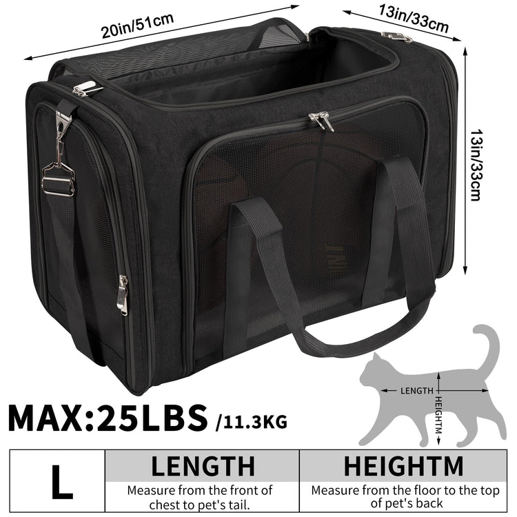 Soft-Sided Cat/Dog/Pet Carrier, Collapsible Pets Travel Carriers for Big Cats/Small Dogs with Shoulder Strap & Removable Mat, Mesh Puppy Carry Bag, Up to 16 Lbs, TSA Airline Approved(Black)