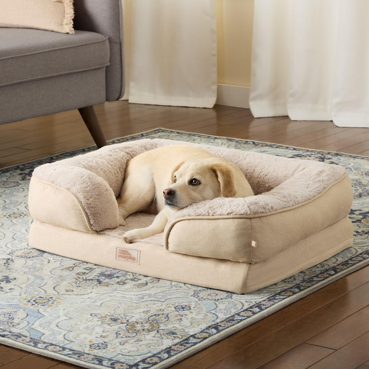 Town & Country Everyday CuddleTown Comfy Solid Bolster Sofa Pet Bed, Supportive & Calming Egg Crate Foam, Non-Slip Bottom, Machine Washable Cover, Grey, Medium 28"x23"x8"
