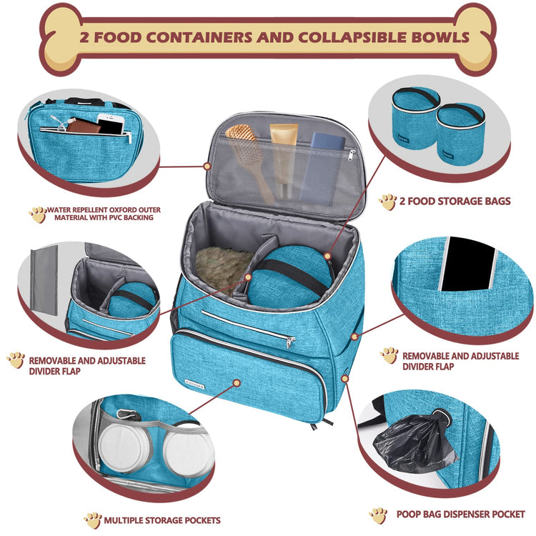BAGLHER丨Dog Travel Bag Backpack, Airline Approved Pet Supplies Backpack, Dog Travel Bag with 2 Silicone Collapsible Bowls and 2 Food Baskets, Black