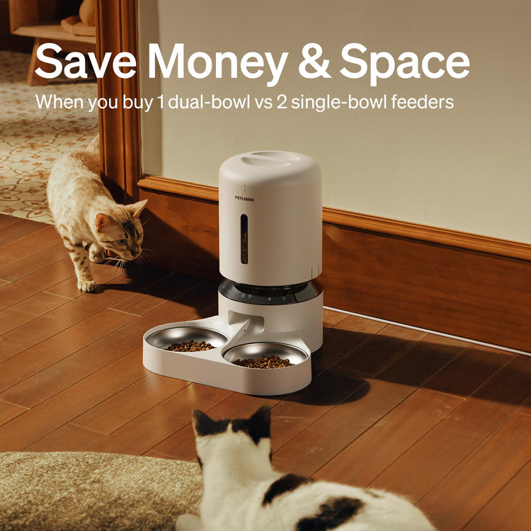 PETLIBRO Automatic Cat Feeder, Automatic Dog Food Dispenser with Freshness Preservation, 5L Timed Pet Feeders for Dry Food, Up to 6 Meals Per Day, Granary 5L Basic Button Type White