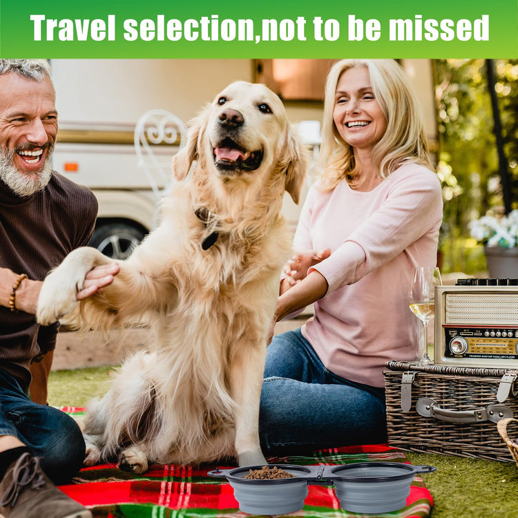 SLSON Collapsible Dog Dual Bowls Reinforced Rim 180 Degrees Flip Over Foldable Double Bowl with Lock Clips More Stable Dog Travel Bowls Pet Food Water Feeder (Light Pink)