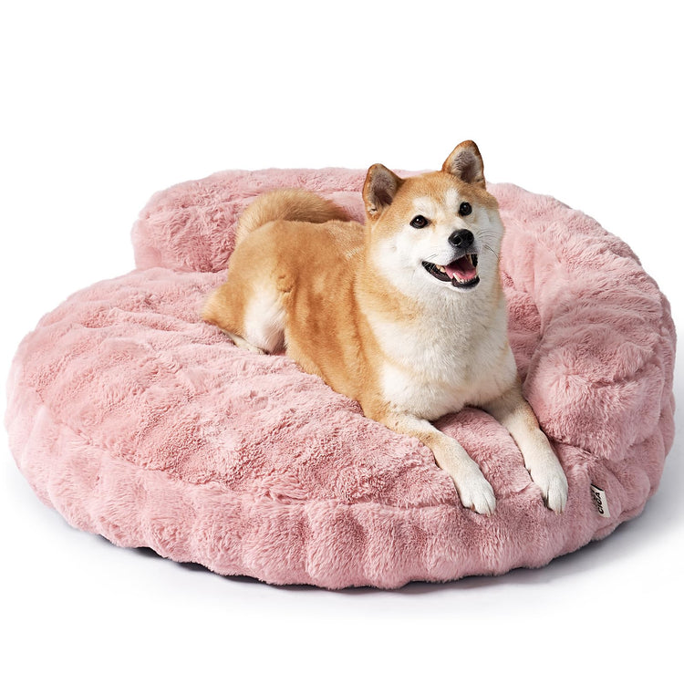 EHEYCIGA Soft Cat Couch Bed for Indoor Cats, Fluffy Small Dog Bed with Removable Washable Cover, Bolster Pet Sofa, Waterproof and Non-Slip, 23" x 23"x 7", Cream