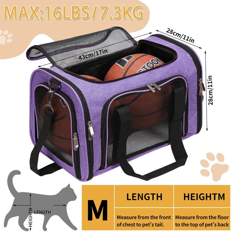 Soft-Sided Cat/Dog/Pet Carrier, Collapsible Pets Travel Carriers for Big Cats/Small Dogs with Shoulder Strap & Removable Mat, Mesh Puppy Carry Bag, Up to 16 Lbs, TSA Airline Approved(Black)