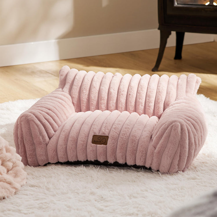 Bedsure ComfyFleece™ Cute Cat Couch for Pets - As Seen on TV on Good Day New York, Fluffy Cats beds for Indoor Cats with Removable Washable Cover, Supportive Pet Sofa, 24inch, Cream
