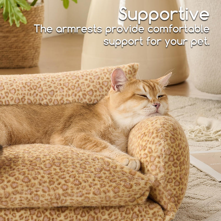 Hollypet Cat Bed Fluffy Plush Multifunctional Double-Layer Machine Washable Soft Warming Kitty Pet Couch Orthopedic Nest Beds for Small Cats Kitten and Dogs up to 13lbs, Khaki(25x20x13 inch)