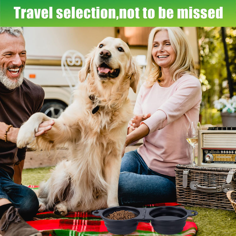 SLSON Collapsible Dog Dual Bowls Reinforced Rim 180 Degrees Flip Over Foldable Double Bowl with Lock Clips More Stable Dog Travel Bowls Pet Food Water Feeder (Light Pink)