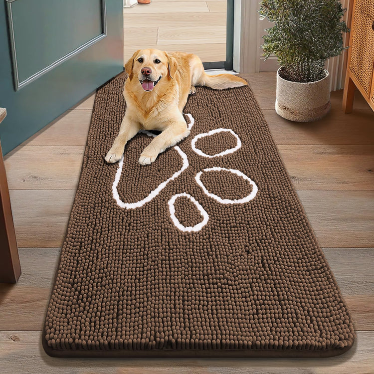 Smiry Dog Door Mat for Muddy Paws, Absorbent Dirt Trapper Non Slip Quick Dry Washable Chenille Mat for Mud Dogs, Entry Rug for Indoor and Outdoor (30x20 Inches, Grey and Black)