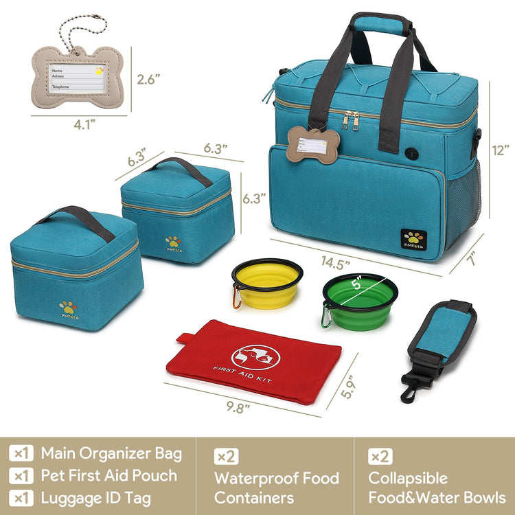 Dog Travel Bag for Traveling| Week Away/Overnight Dog Travel Accessories with Multi-Function Pockets| Travel Set for Dogs and Cats|Ideal Pet Diaper Bag and Pet Gift Kit(Grey)
