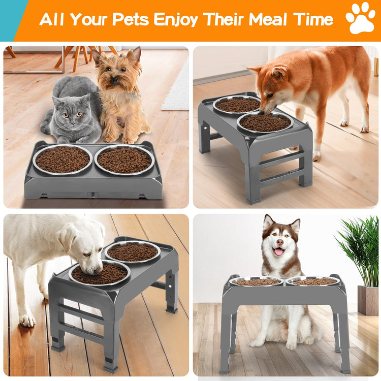 COMESOON Elevated Dog Bowls, 4 Height Adjustable Raised Bowl Stand with 2 Thick 50oz Stainless Steel Food Bowls Non-Slip Feeder Adjusts to 3.7'', 9.2'', 10.75'', 12.36'' Black, (DB-W01)