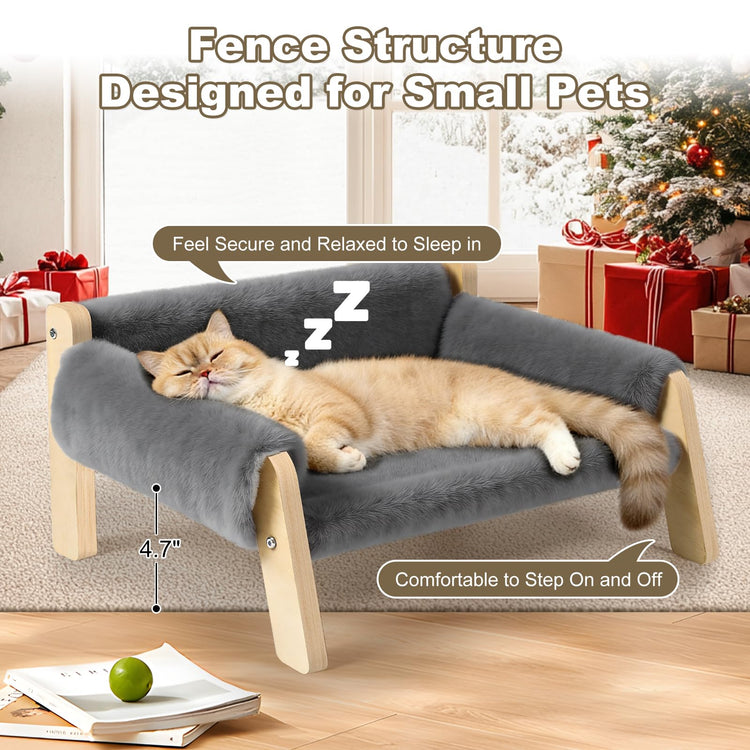 FAMIDGE Plush Cat Couch Bed - Cat Bed for Indoor Cats, Dog Sofa Bed, Short Rabbit Fleece Calming Pet Couch with Removable Cover, Anti-Shedding Pet Sofa for Small/Medium Pets (26×18×12in, Brown)