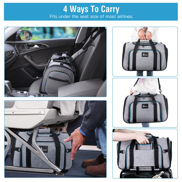 Siivton Pet Carrier Airline Approved, 4 Sides Expandable Cat Carrier Bag with Removable Fleece Pad, Large Soft Sided Pet Travel Carrier, Dog Carrier for Cats, Puppy and Small Dogs