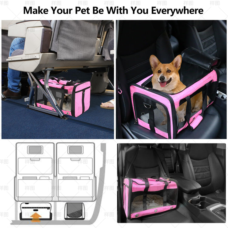 Soft Sided Cat/Dog Carrier,Collapsible Pets Travel Carriers for Pet/Puppy with Shoulder Strap & Removable Mat,Mesh Top Load Small Dogs/Cats Carry Bag Up to 17 Lbs TSA Airline Approved（Black,M）