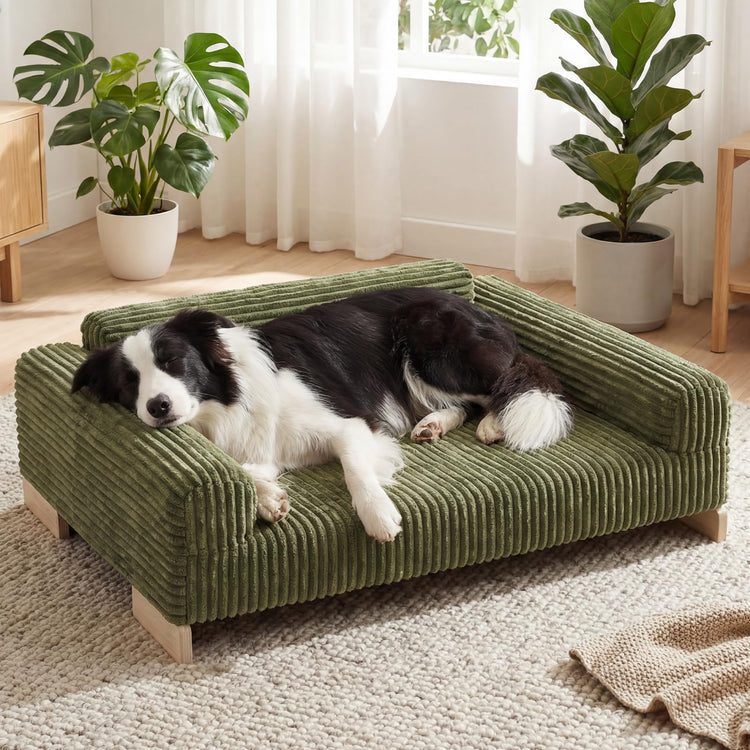 Veehoo Elevated Dog Bed Indoor, Wood Furniture Style Dog Couch Sofa with Removable Washable Cover, Cute & Durable Dogs Bed Furniture for Small Dogs & Puppies Up to 40 lbs