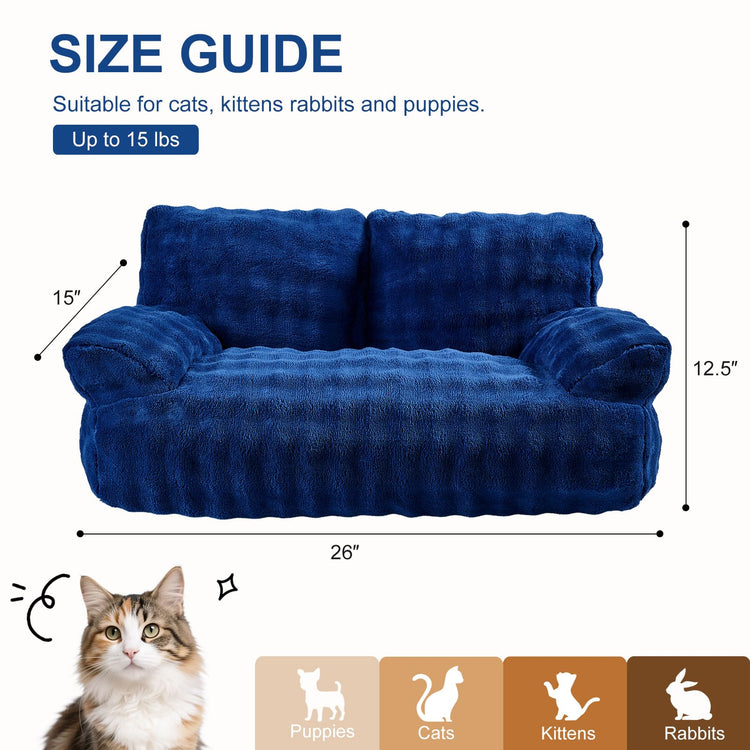 Cat Couch Bed, Cute Soft Pet Sofa for Indoor Cats Kittens Puppies with Removable Washable Cover, 26"x15", Dusty Purple