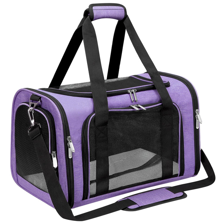 Soft-Sided Cat/Dog/Pet Carrier, Collapsible Pets Travel Carriers for Big Cats/Small Dogs with Shoulder Strap & Removable Mat, Mesh Puppy Carry Bag, Up to 16 Lbs, TSA Airline Approved(Black)