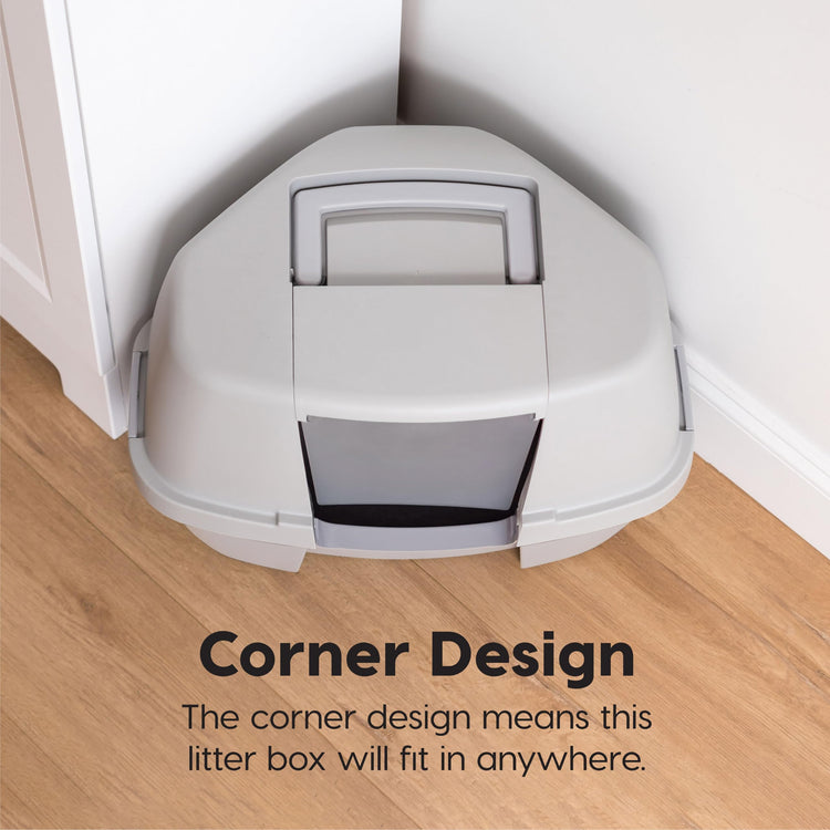 IRIS USA Cat Litter Box Large with Front Door Flap, Covered Enclosed Litter Box Enclosure with Scoop, Handle & Buckles for Portability & Privacy, Hidden Litter Pan, Navy