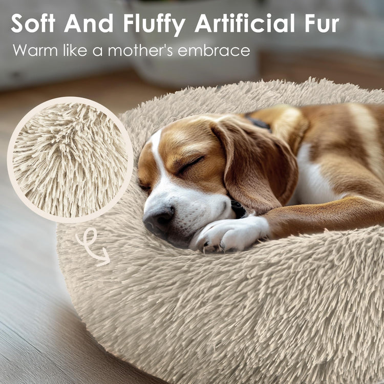 Hoewina Dog & Cat Bed for Indoor Cats, 20in Calming Donut Bed for Puppy and Kitten, Washable Round Fluffy Pet Bed for Small Medium Dogs and Cats (Light Grey)