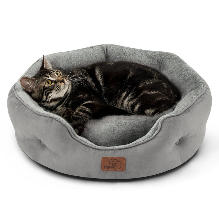 Bedsure Dog Beds for Small Dogs - Round Medium Cat Beds for Indoor Cats, Washable Pet Bed for Puppy and Kitten with Slip-Resistant Bottom, 25 Inches, Taupe