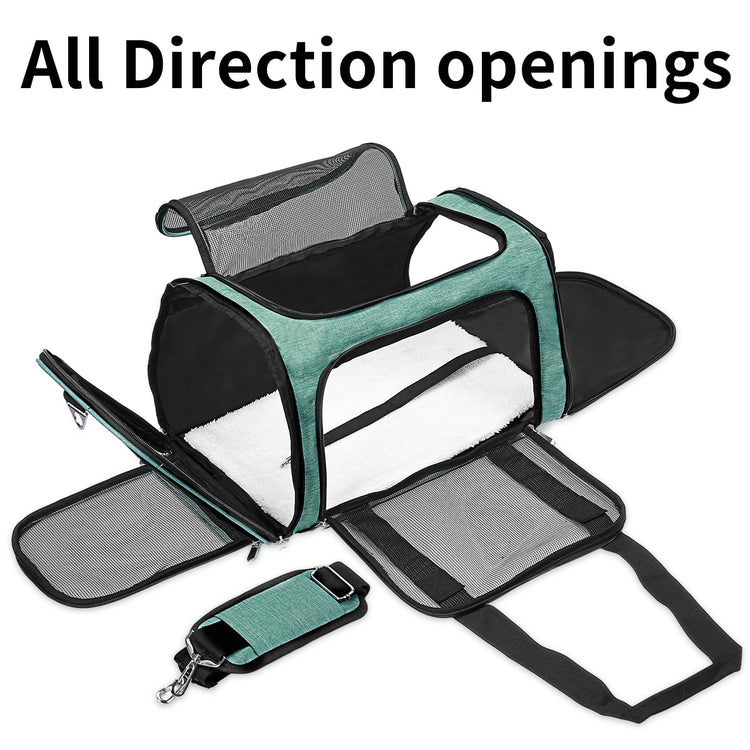 Soft-Sided Cat/Dog/Pet Carrier, Collapsible Pets Travel Carriers for Big Cats/Small Dogs with Shoulder Strap & Removable Mat, Mesh Puppy Carry Bag, Up to 16 Lbs, TSA Airline Approved(Black)