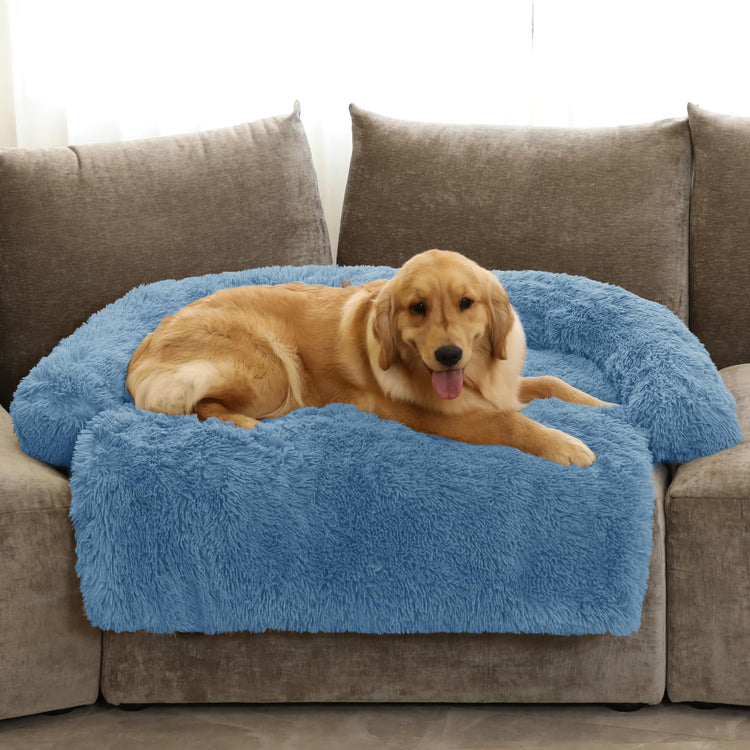 Calming Dog Bed Fluffy Plush Dog Mat for Furniture Protector with Removable Washable Cover for Large Medium Small Dogs and Cats (Small(35x31x5), Light Grey)