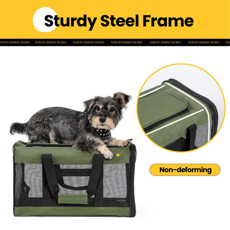 Conlun Cat Carrier Airline Approved, Soft-Sided Dog Carrier with Inner Safety Leash, Pet Transport Carrier for Small-Medium Cats Puppies up to 15 Lbs, Collapsible Travel Kitten Carrier Bag -BlackM