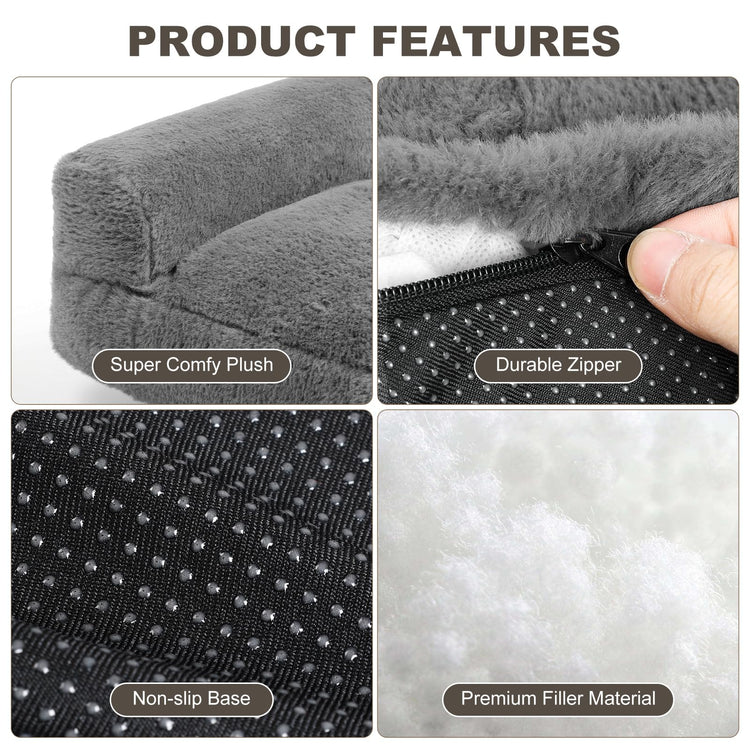 FAMIDGE Plush Cat Couch Bed - Cat Bed for Indoor Cats, Dog Sofa Bed, Short Rabbit Fleece Calming Pet Couch with Removable Cover, Anti-Shedding Pet Sofa for Small/Medium Pets (26×18×12in, Brown)