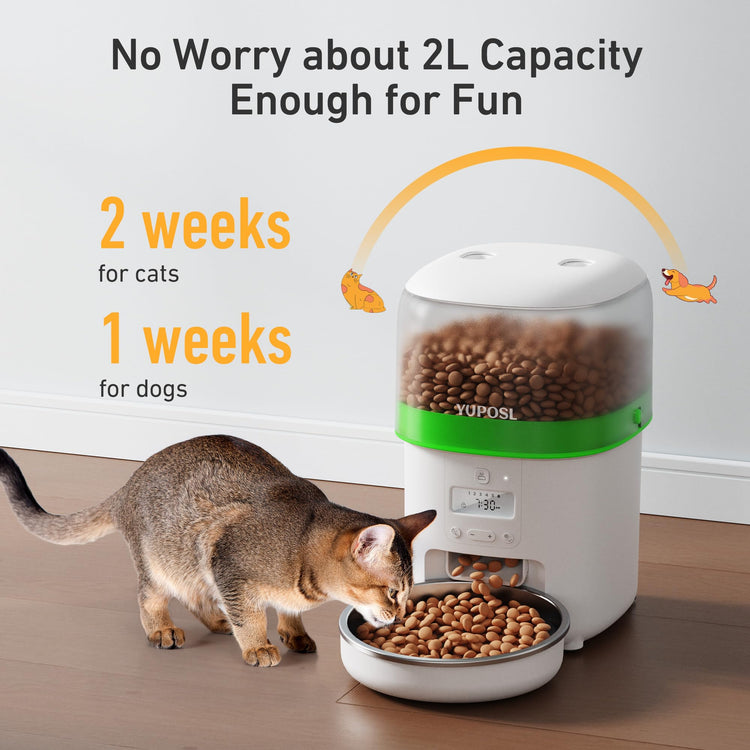 Yuposl Automatic Cat Feeders - 2L Cat Food Dispenser Easy to Use, Timed Automatic Pet Feeder with Over 180-day Battery Life, 1-6 Meals Dry Food Programmable Portion Control Also for Dogs
