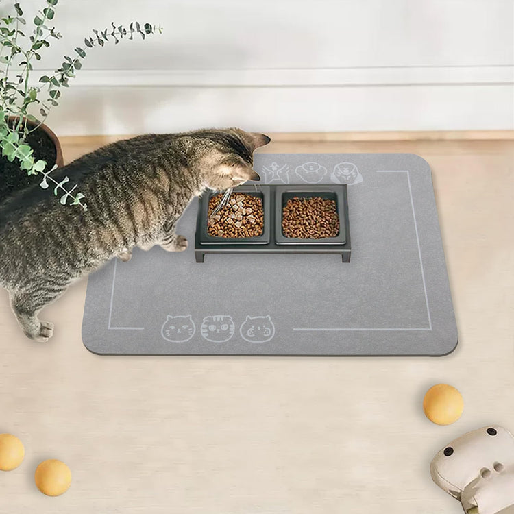 YCT Cat Pet Food Mat - Non-Slip Bottom Absorbent Quick Dry Feeding Mat for Dogs and Cats - Pet Supplies, 11.8"x18.1" Beige