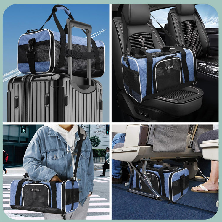 Petskd Pet Carrier 17x11x9.5 Alaska Airline Approved,Pet Travel Carrier Bag for Small Cats and Dogs, Soft Dog Carrier for 1-10 LBS Pets,Dog Cat Carrier with Safety Lock Zipper(Black)