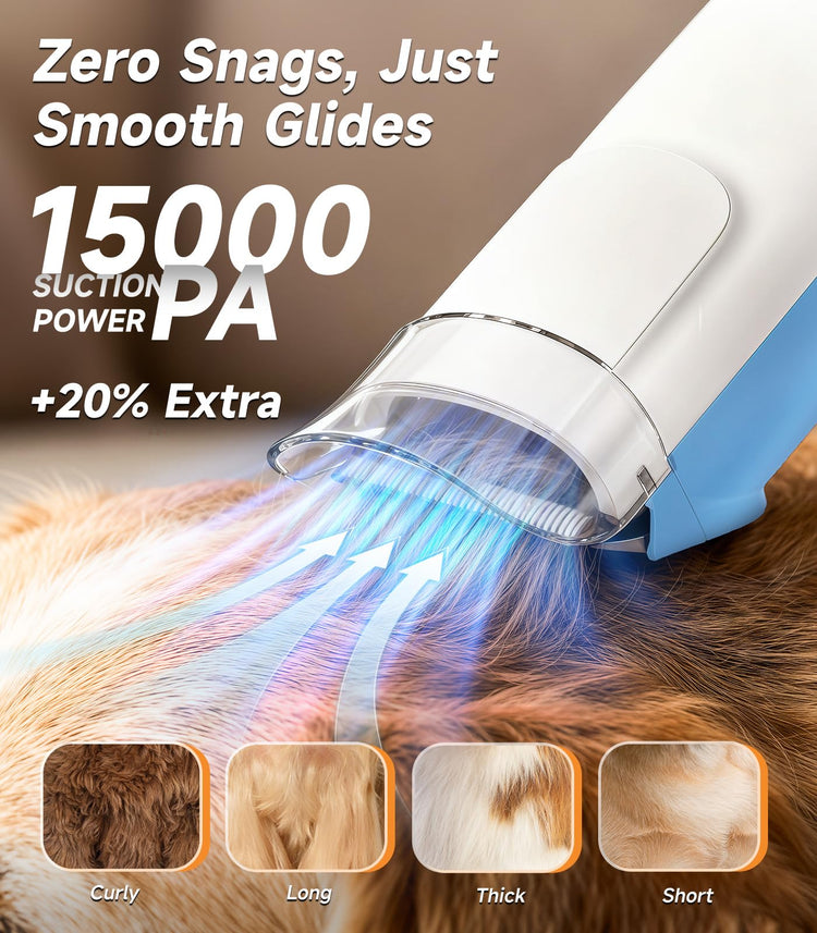 Buenkee Dog Grooming Kit with Vacuum, 15000Pa Pet Hair Clipper and Shedding Brush, 50dB Low Noise, 2L Capacity, White