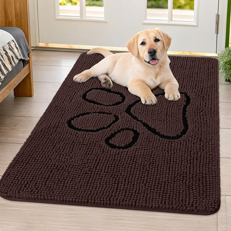 Smiry Dog Door Mat for Muddy Paws, Absorbent Dirt Trapper Non Slip Quick Dry Washable Chenille Mat for Mud Dogs, Entry Rug for Indoor and Outdoor (30x20 Inches, Grey and Black)