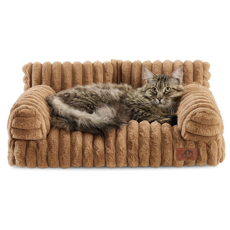 Hollypet Fluffy Dog Cat Bed Pet Couch Beds Plush Soft Warming Machine Washable Puppy Bed with Non-Slip Bottom for Cats and Small Medium Dogs up to 25 lbs, Gray, 24" L x 18" W x 10" Th